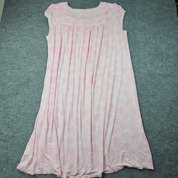 Eileen West Nightgown Womens XL Pink Floral Lace Cottage Retro Vintage Style - Picture 2 of 7